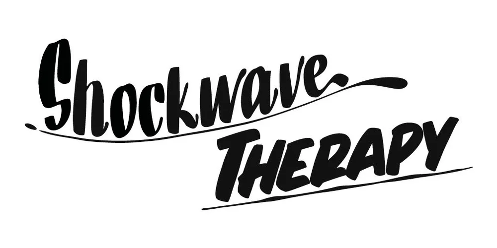 Black handwritten text that reads "Shockwave Therapy" on a white background.